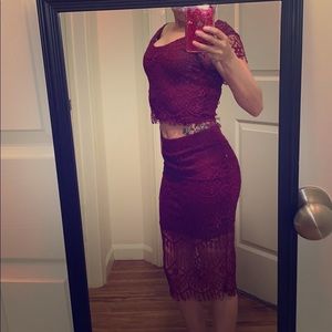 Maroon crop top and skirt